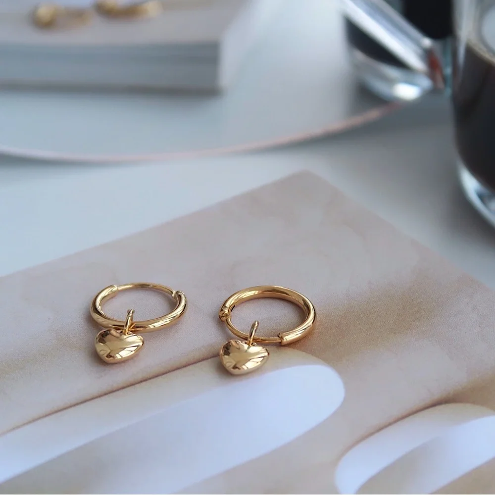 18K Gold Plated Golden Heart Hoop Earrings